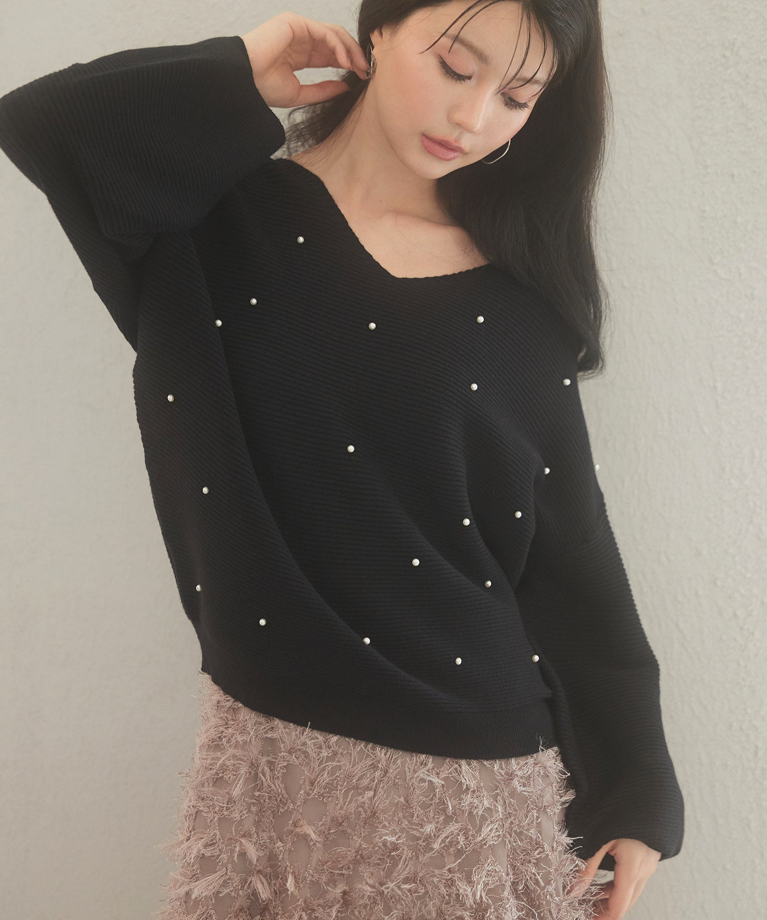 ドロップショルダーニットプルオーバーsdpxyf9499 ブラック