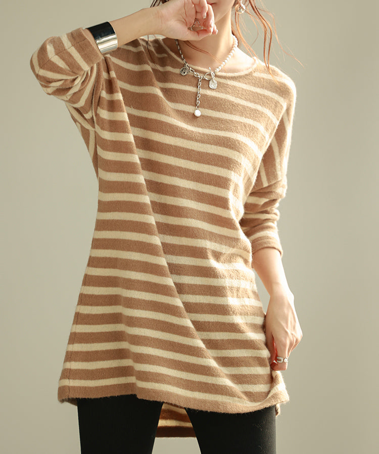 ボーダー柄オーバーサイズチュニックニットsdpyb39119-103-17