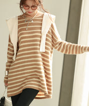 ボーダー柄オーバーサイズチュニックニットsdpyb39119 ブラウン