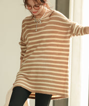 ボーダー柄オーバーサイズチュニックニットsdpyb39119 ブラウン