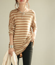 ボーダー柄オーバーサイズチュニックニットsdpyb39119 ブラウン