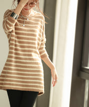 ボーダー柄オーバーサイズチュニックニットsdpyb39119 ブラウン