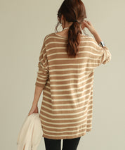 ボーダー柄オーバーサイズチュニックニットsdpyb39119 ブラウン