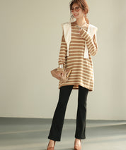 ボーダー柄オーバーサイズチュニックニットsdpyb39119 ブラウン