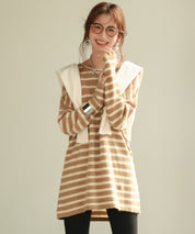 ボーダー柄オーバーサイズチュニックニットsdpyb39119 ブラウン