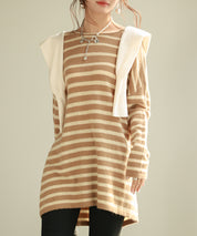 ボーダー柄オーバーサイズチュニックニットsdpyb39119 ブラウン