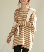 ボーダー柄オーバーサイズチュニックニットsdpyb39119 ブラウン