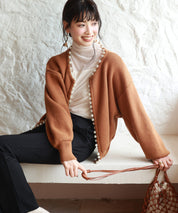 パールビジューボタンレスニットカーディガンxyf041631 ブラウン