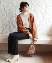 パールビジューボタンレスニットカーディガンxyf041631 ブラウン