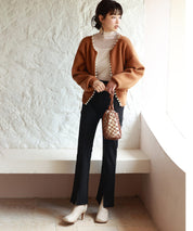 パールビジューボタンレスニットカーディガンxyf041631 ブラウン