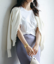 パールビジューボタンレスニットカーディガンxyf041631 ホワイト