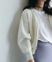 パールビジューボタンレスニットカーディガンxyf041631 ホワイト