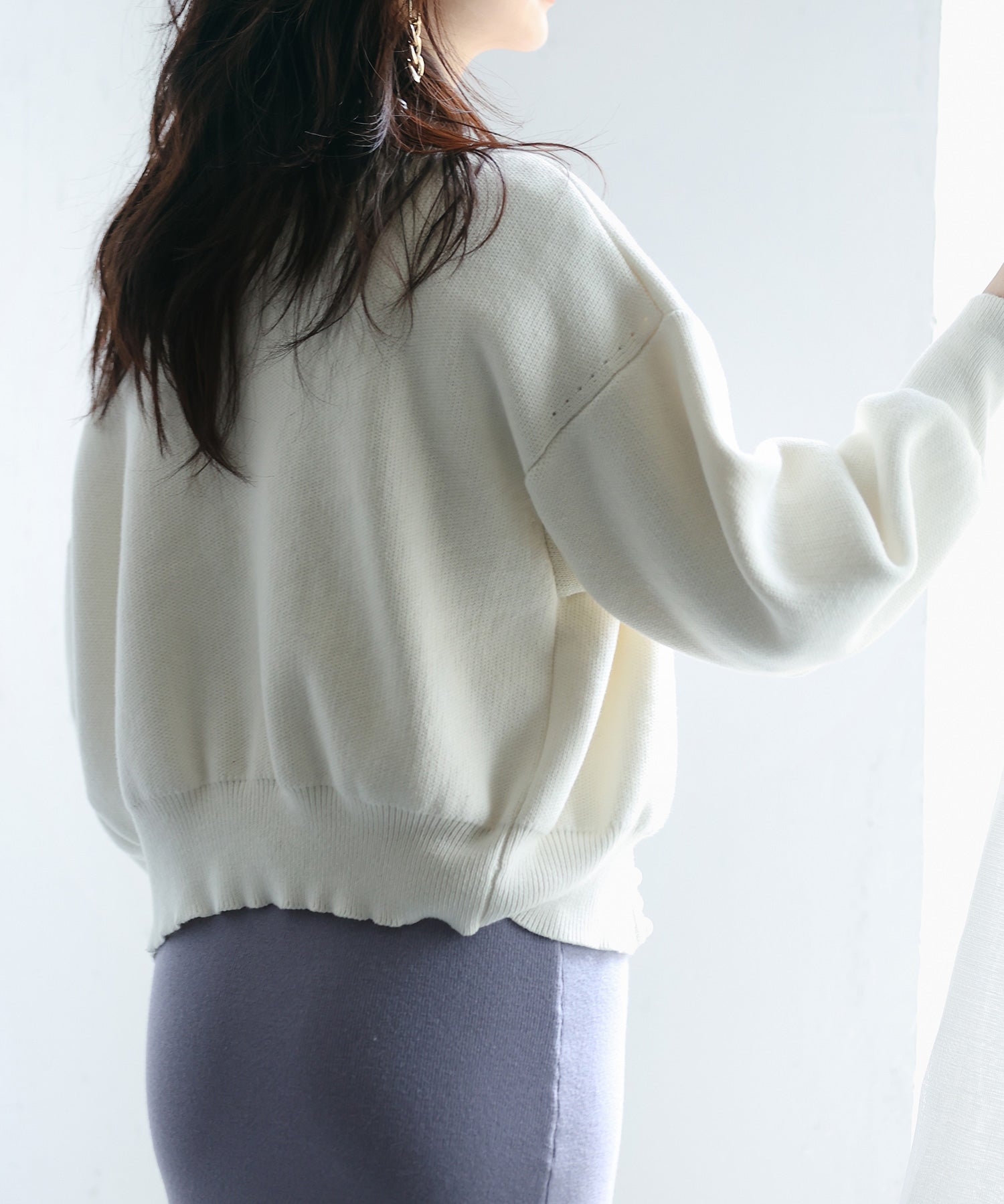 パールビジューボタンレスニットカーディガンxyf041631 ホワイト