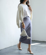 パールビジューボタンレスニットカーディガンxyf041631 ホワイト