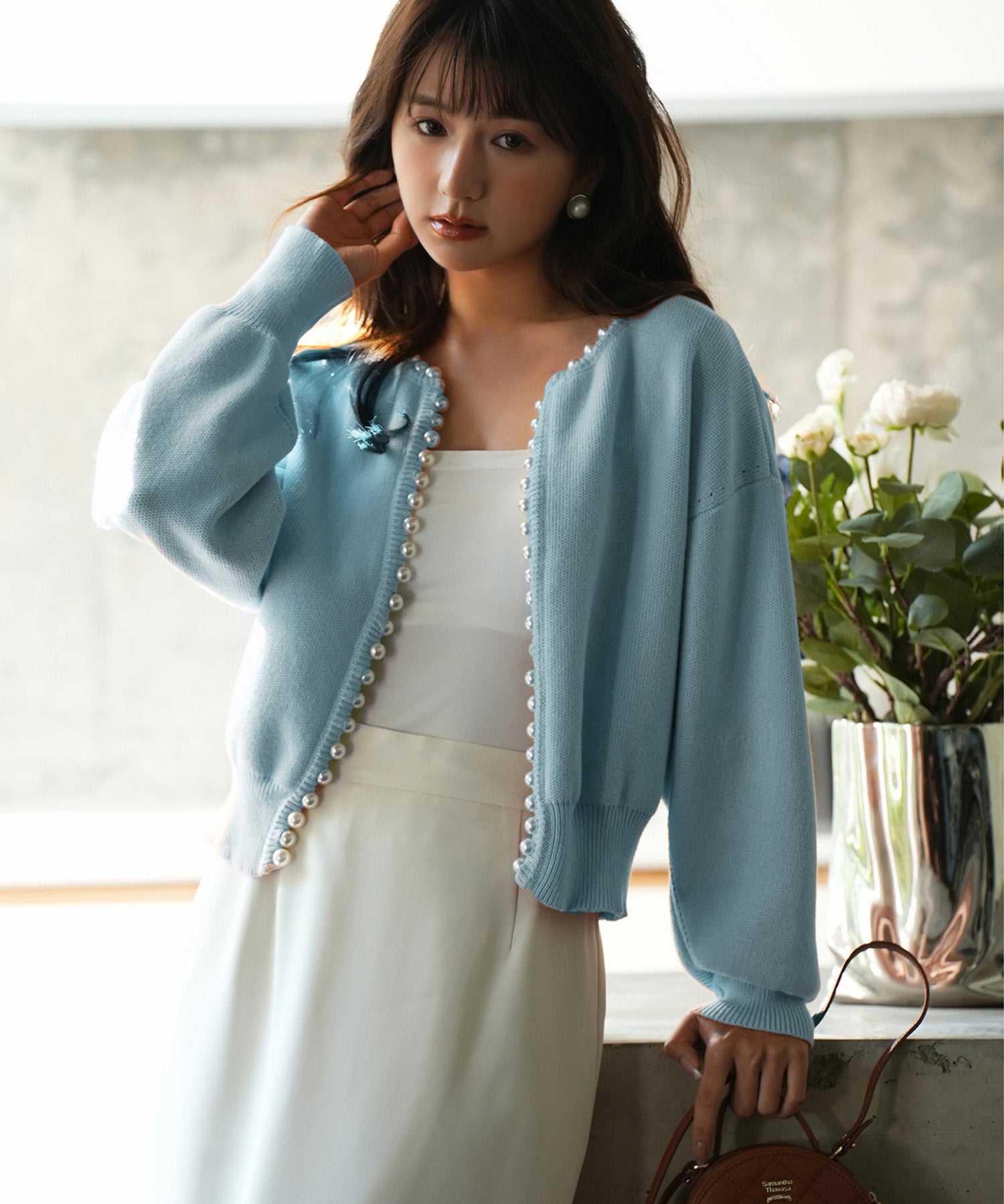 パールビジューボタンレスニットカーディガンxyf041631-101-34