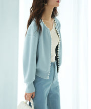 パールビジューボタンレスニットカーディガンxyf041631 ブルー