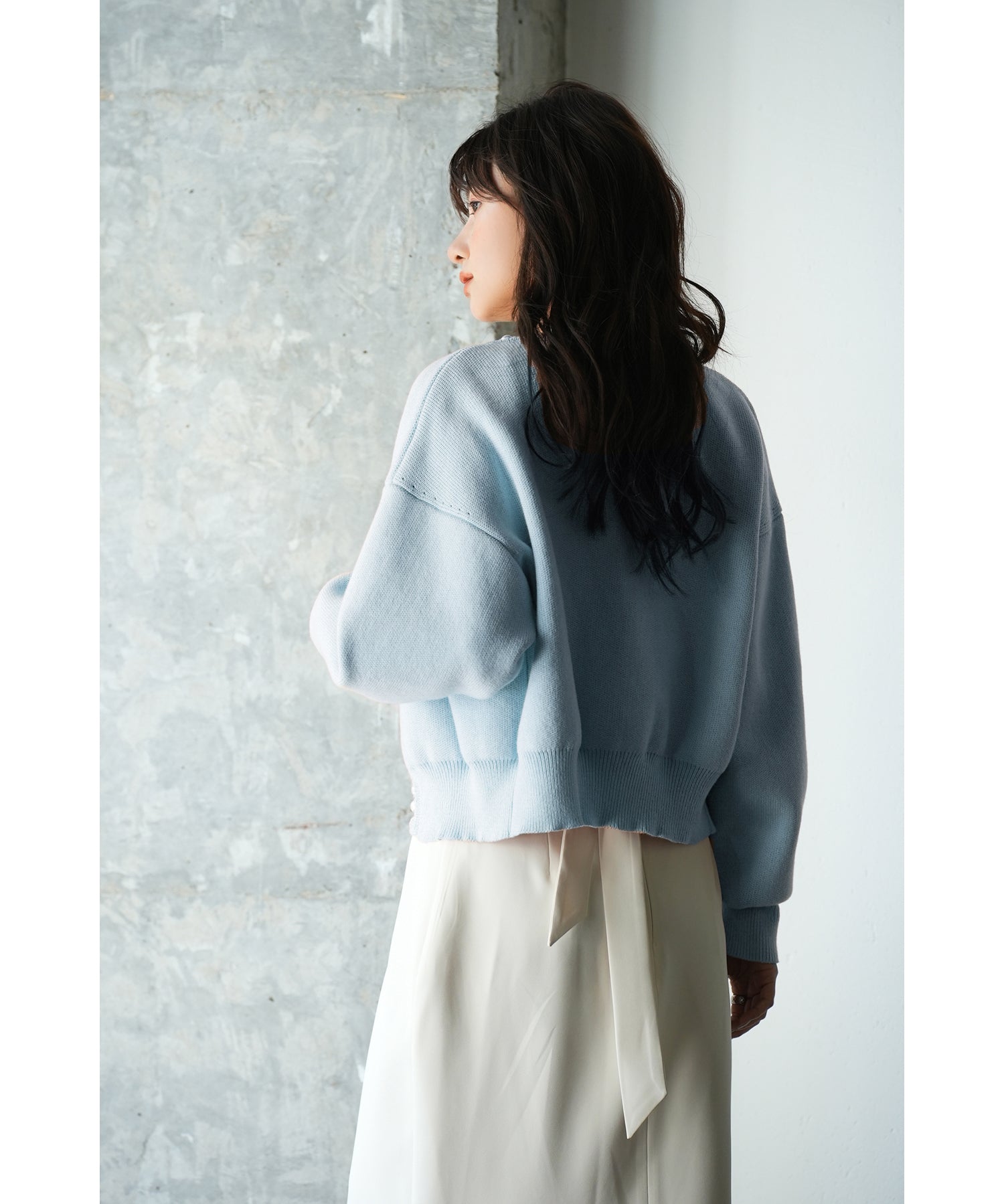 パールビジューボタンレスニットカーディガンxyf041631 ブルー