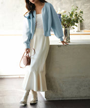 パールビジューボタンレスニットカーディガンxyf041631 ブルー