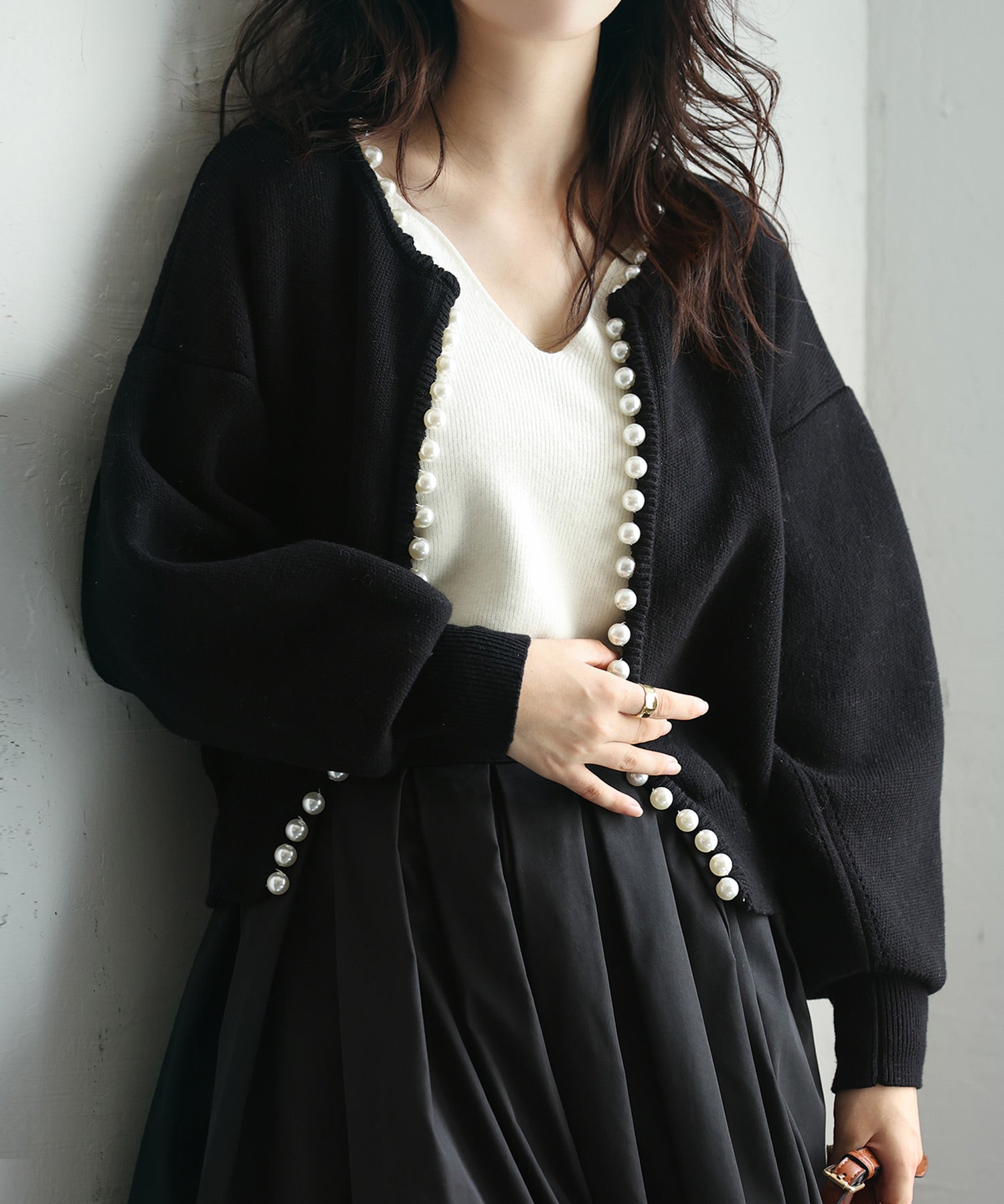 パールビジューボタンレスニットカーディガンxyf041631-101-8