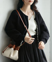 パールビジューボタンレスニットカーディガンxyf041631 ブラック