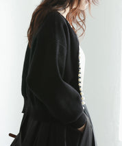 パールビジューボタンレスニットカーディガンxyf041631 ブラック