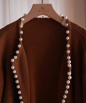 パールビジューボタンレスニットカーディガンxyf041631 ブラウン