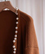 パールビジューボタンレスニットカーディガンxyf041631 ブラウン