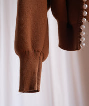 パールビジューボタンレスニットカーディガンxyf041631 ブラウン