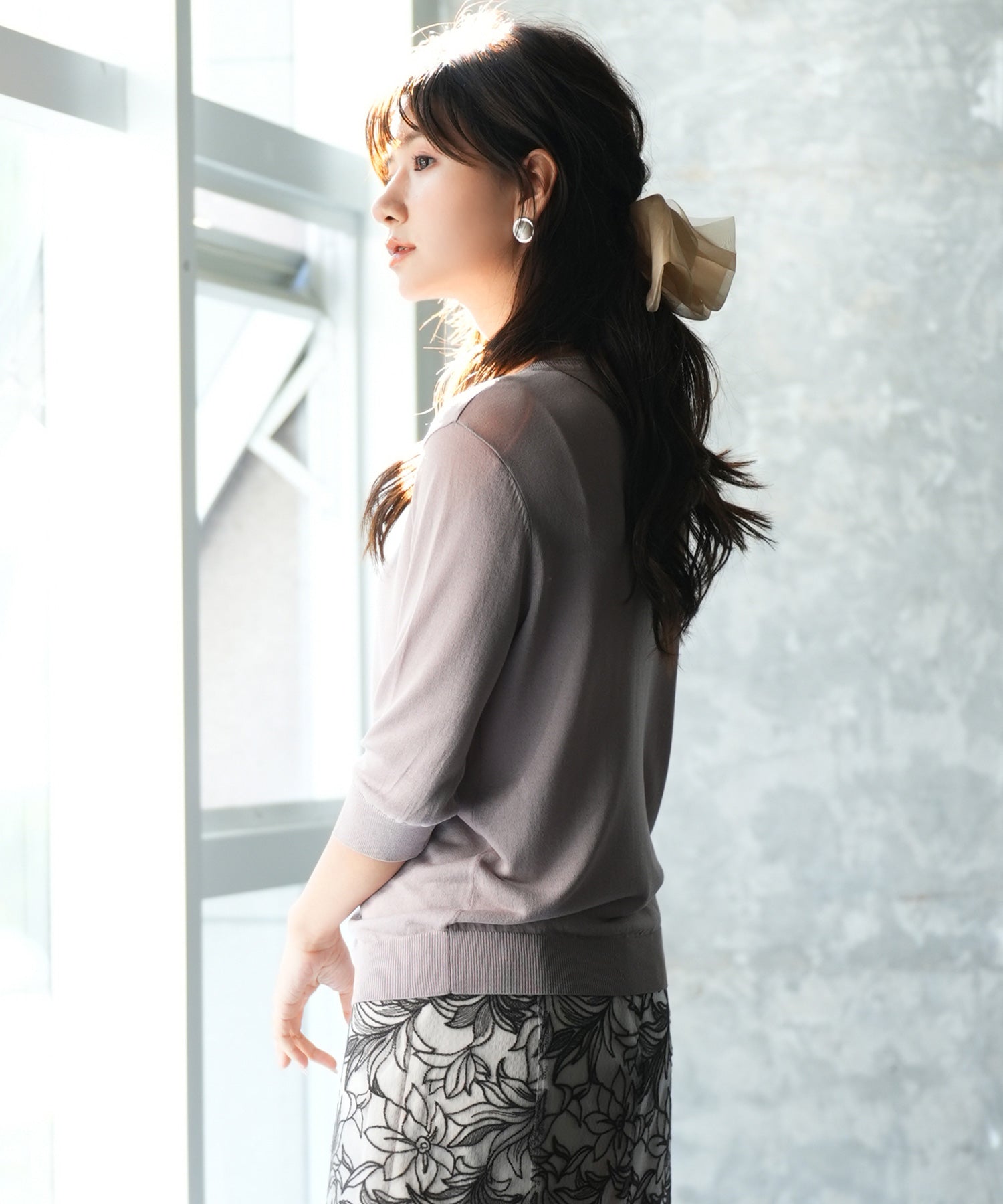 【接触冷感】スキッパーネックサマーニットカーディガンxyf2099 ラベンダー