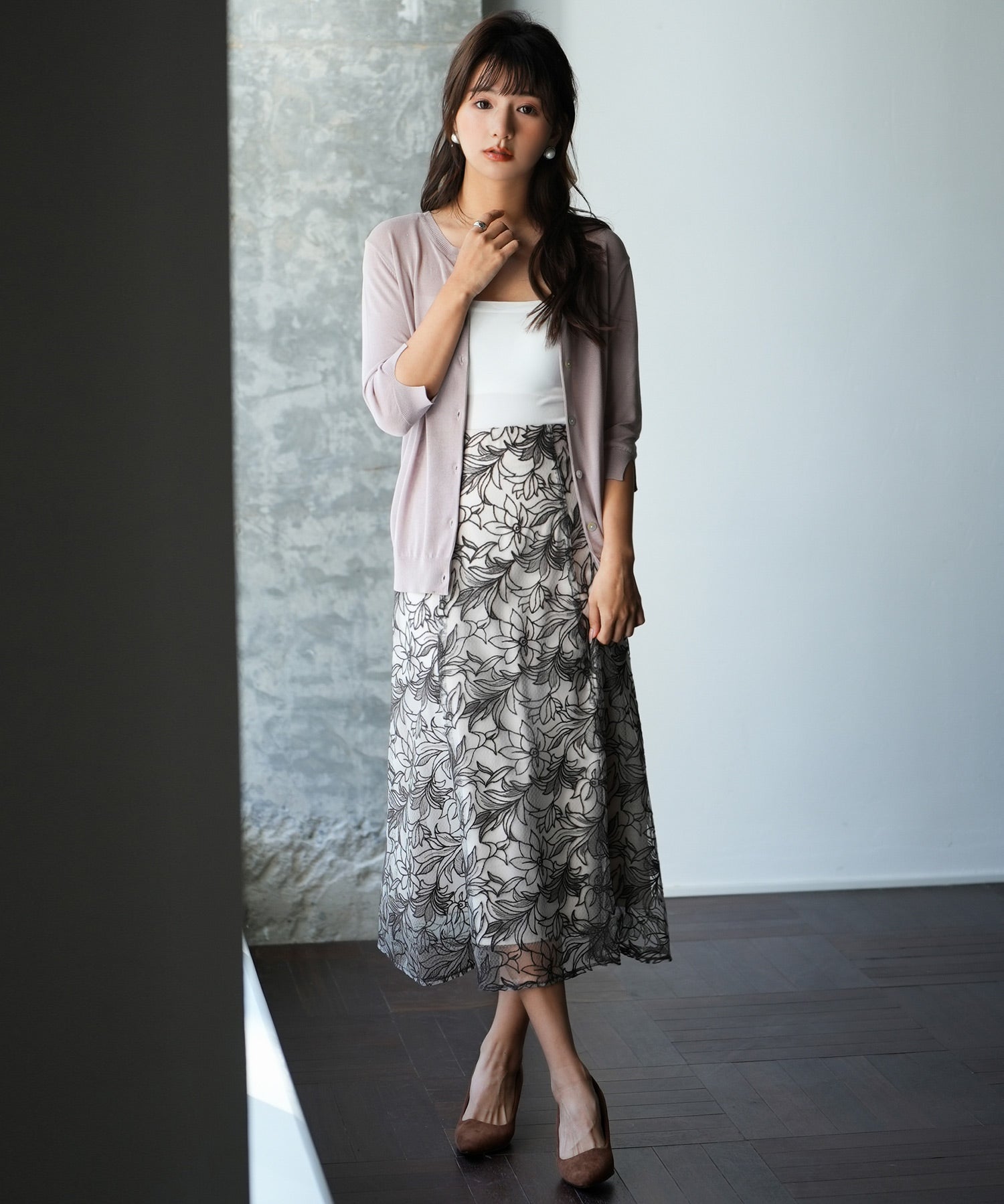 【接触冷感】スキッパーネックサマーニットカーディガンxyf2099 ラベンダー