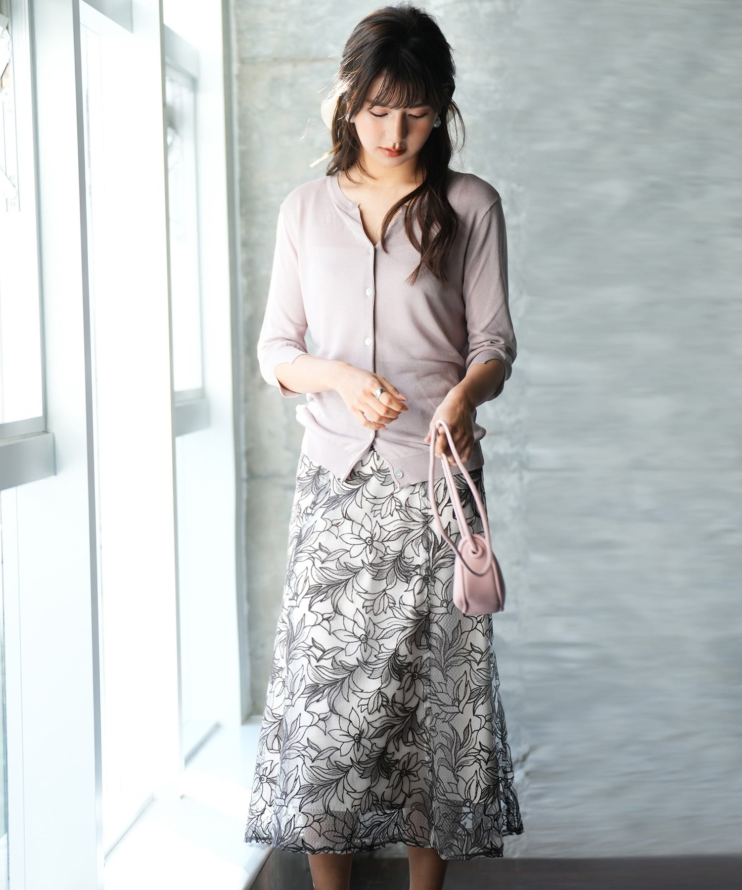 【接触冷感】スキッパーネックサマーニットカーディガンxyf2099 ラベンダー