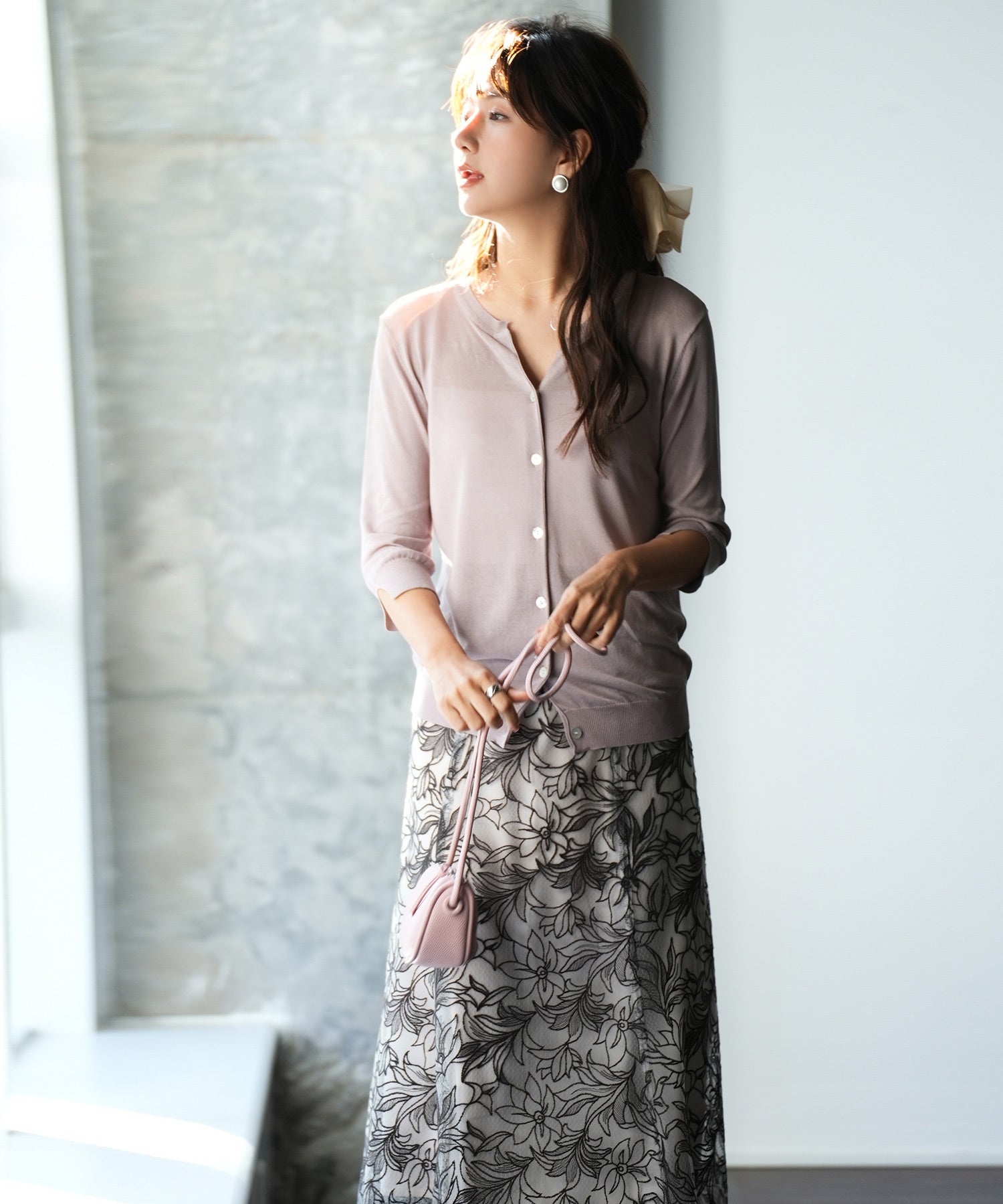 【接触冷感】スキッパーネックサマーニットカーディガンxyf2099 ラベンダー