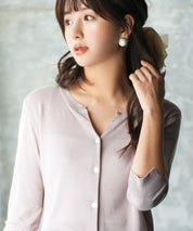 【接触冷感】スキッパーネックサマーニットカーディガンxyf2099 ラベンダー