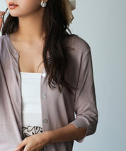 【接触冷感】スキッパーネックサマーニットカーディガンxyf2099 ラベンダー