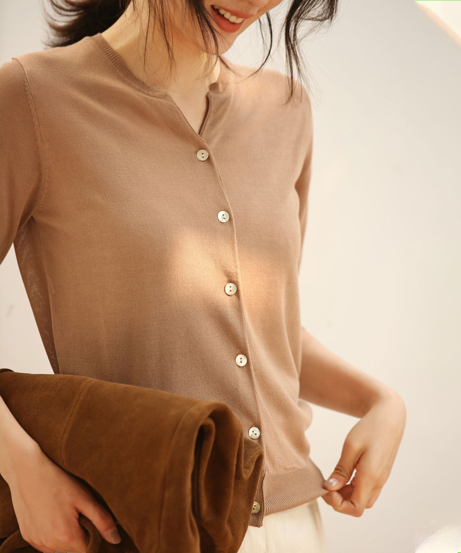 【接触冷感】スキッパーネックサマーニットカーディガンxyf2099-103-14