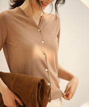 【接触冷感】スキッパーネックサマーニットカーディガンxyf2099-103-14