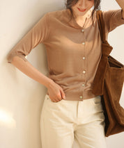 【接触冷感】スキッパーネックサマーニットカーディガンxyf2099 ベージュ