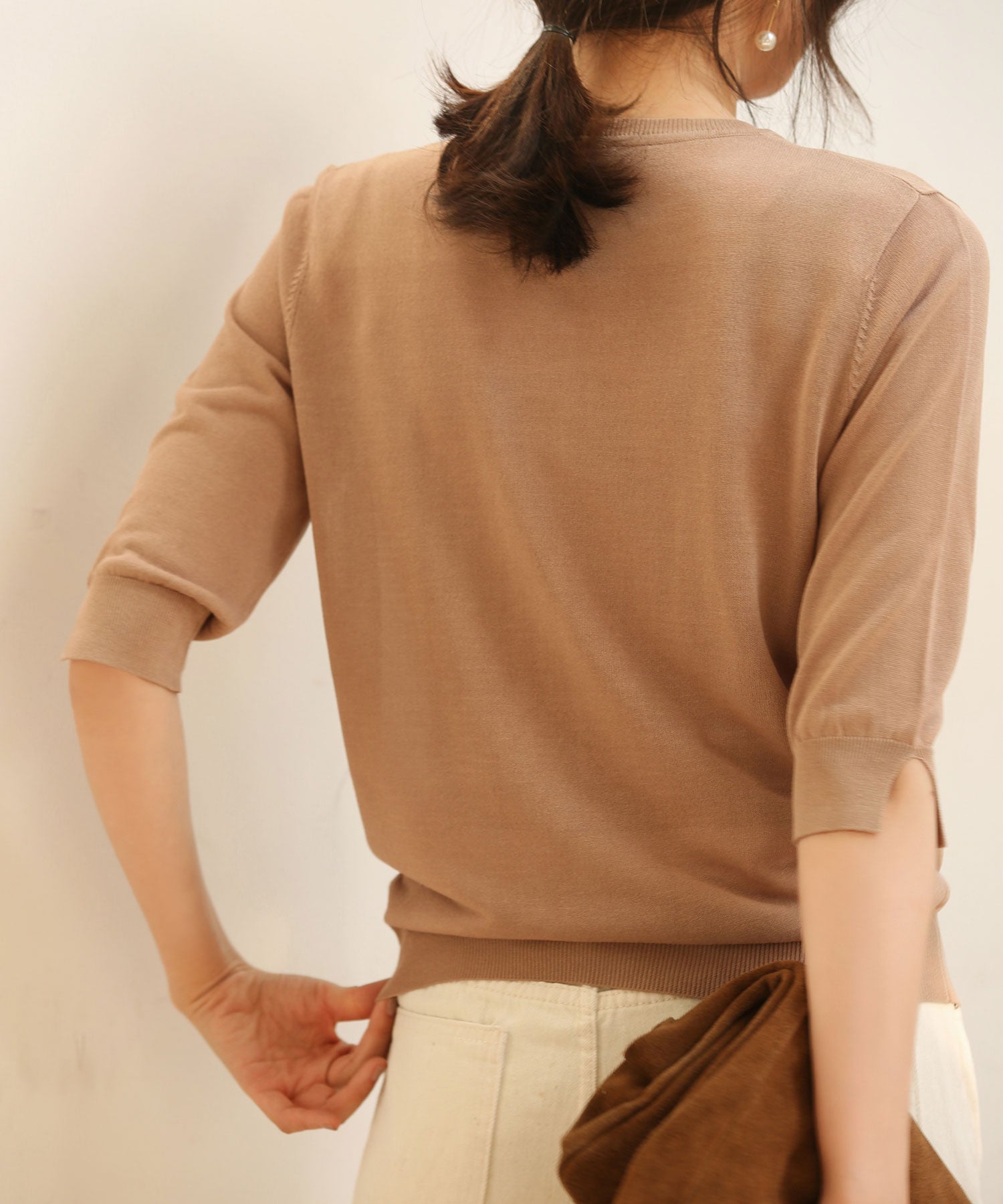 【接触冷感】スキッパーネックサマーニットカーディガンxyf2099 ベージュ