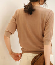 【接触冷感】スキッパーネックサマーニットカーディガンxyf2099 ベージュ