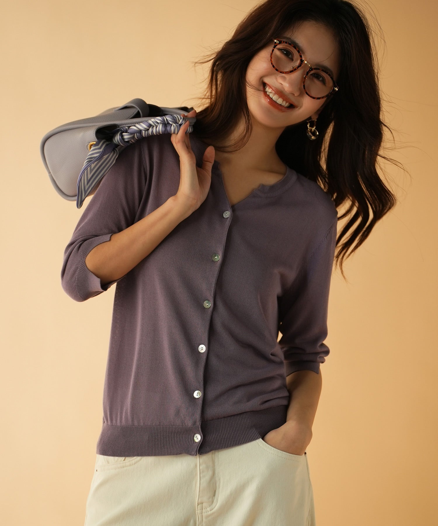 【接触冷感】スキッパーネックサマーニットカーディガンxyf2099-103-15