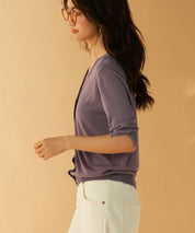 【接触冷感】スキッパーネックサマーニットカーディガンxyf2099 パープル