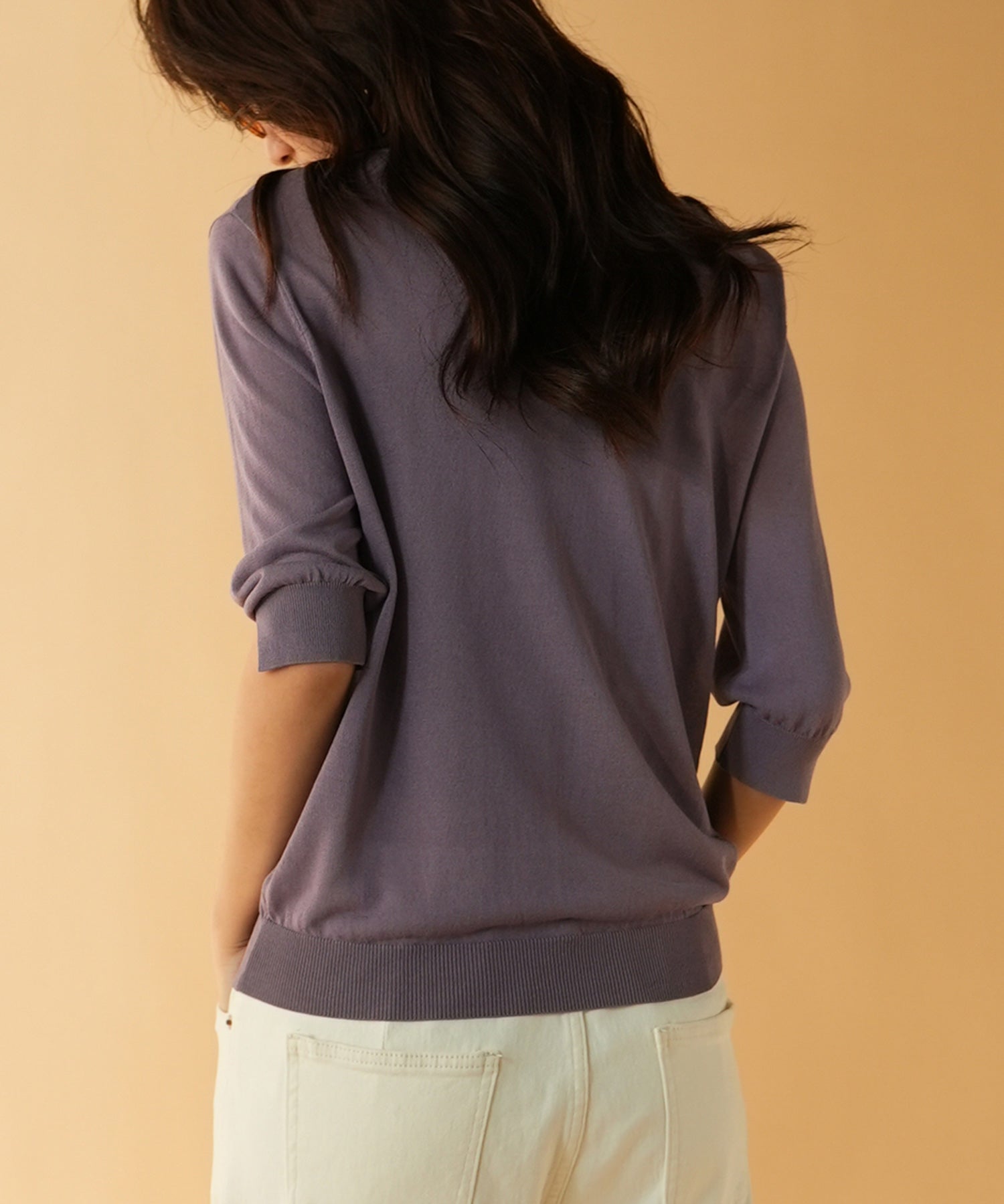 【接触冷感】スキッパーネックサマーニットカーディガンxyf2099 パープル