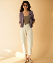 【接触冷感】スキッパーネックサマーニットカーディガンxyf2099 パープル