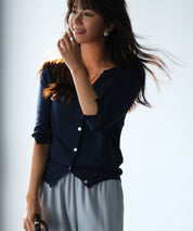 【接触冷感】スキッパーネックサマーニットカーディガンxyf2099 ネイビー