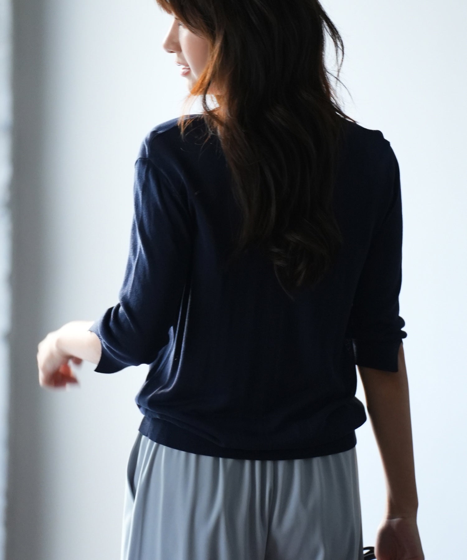 【接触冷感】スキッパーネックサマーニットカーディガンxyf2099 ネイビー