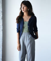 【接触冷感】スキッパーネックサマーニットカーディガンxyf2099 ネイビー