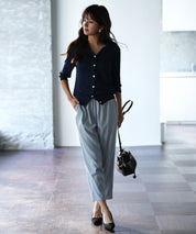 【接触冷感】スキッパーネックサマーニットカーディガンxyf2099 ネイビー