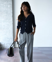 【接触冷感】スキッパーネックサマーニットカーディガンxyf2099 ネイビー