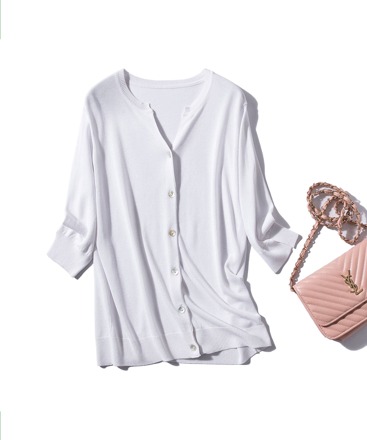 【接触冷感】スキッパーネックサマーニットカーディガンxyf2099 ホワイト