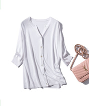 【接触冷感】スキッパーネックサマーニットカーディガンxyf2099 ホワイト